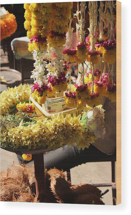 Flowers Wood Print featuring the photograph Flowers in the Market, Near Sajjangad 2 by Jennifer Mazzucco