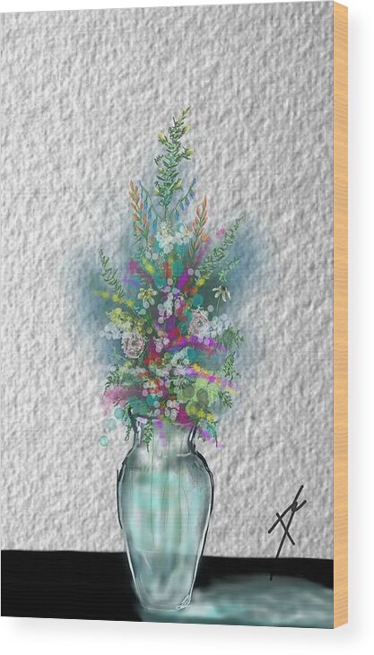 Vase Wood Print featuring the digital art Flowers study two by Darren Cannell