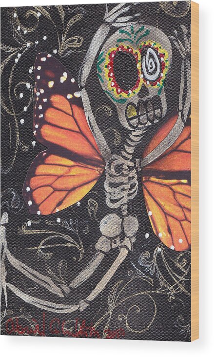 Day Of The Dead Wood Print featuring the painting Flying Away by Abril Andrade