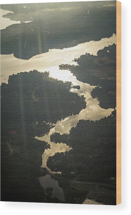 Beautiful Wood Print featuring the photograph Flying Over Lake Norman North Carolina In Morning by Alex Grichenko