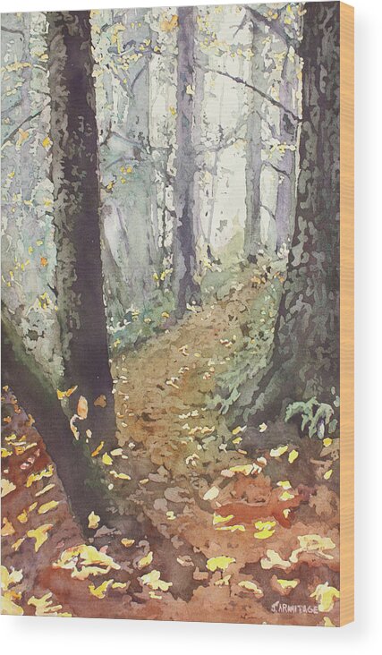 Oregon Wood Print featuring the painting Foggy Path by Jenny Armitage