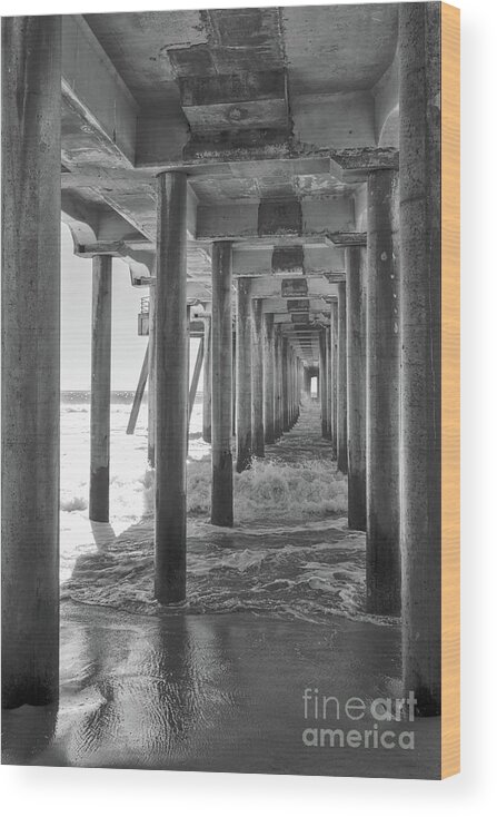 Huntington Beach Wood Print featuring the photograph Follow The Lines Under Huntington Beach Pier by Ana V Ramirez