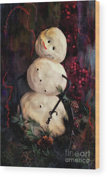 Snowman Wood Print featuring the digital art Forest Snowman by Lois Bryan