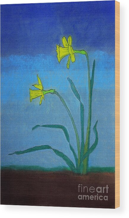 Flowers Wood Print featuring the painting Garden Daffodils by Norma Appleton