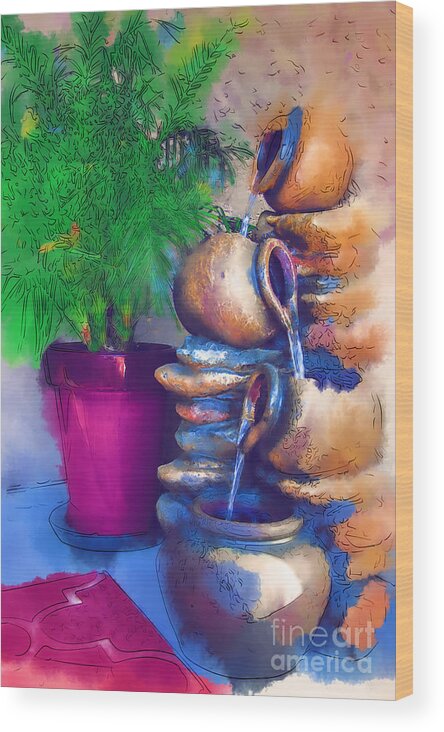 Fountain Wood Print featuring the digital art Garden Fountain by Kirt Tisdale