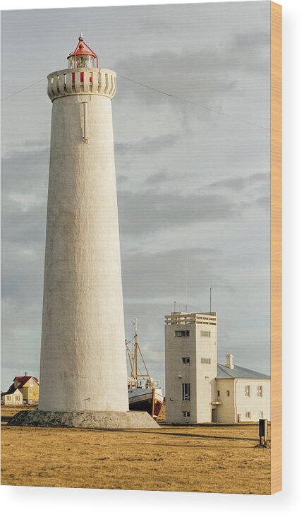 Gardur Wood Print featuring the photograph Gardskagi LIghthouse Iceland by Kristia Adams