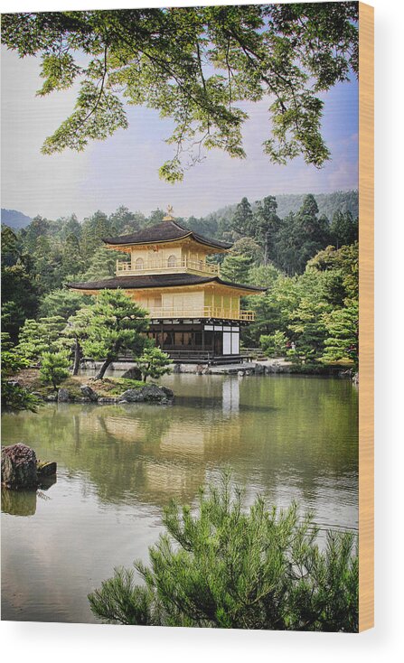 Kinkakuji Wood Print featuring the digital art Golden Pavilion by Nancy Ingersoll
