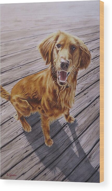 Painting Wood Print featuring the painting Golden Retriever by Geni Gorani