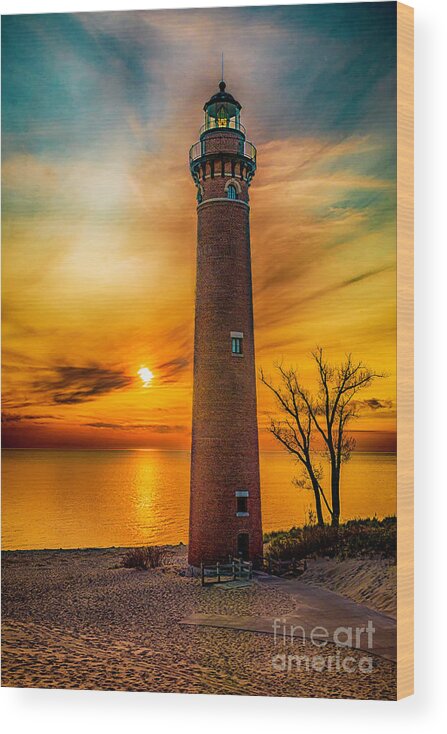 Great Lake Wood Print featuring the photograph Golden Sunset At Little Sable by Nick Zelinsky Jr