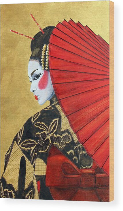 Geisha Wood Print featuring the painting Golden World Watercolor by Kimberly Walker