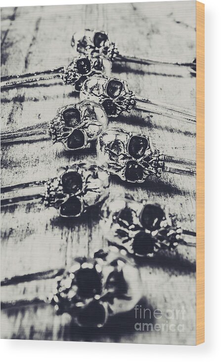 Skull Wood Print featuring the photograph Gothic skull pins by Jorgo Photography
