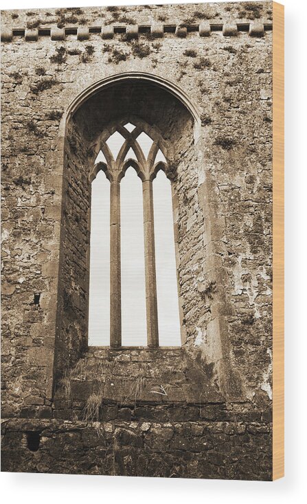 Athassel Wood Print featuring the photograph Gothic Window Athassel Priory Ireland County Tipperary Medieval Ruins Sepia by Shawn O'Brien