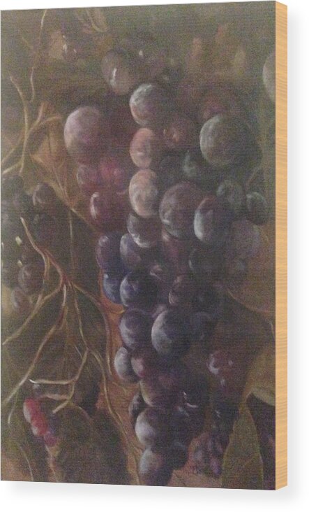 Still Life Wood Print featuring the painting Grapes on a vine ca. by Chuck Gebhardt