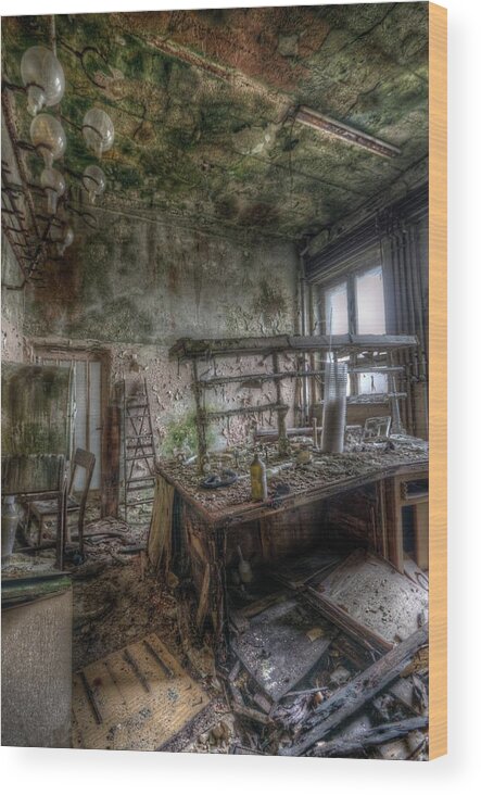 Urbex Wood Print featuring the digital art Green lab by Nathan Wright
