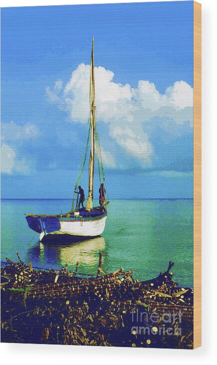 Diane Berry Wood Print featuring the painting Haitian Cane Boat by Diane E Berry