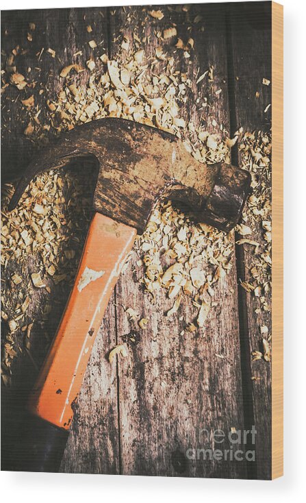 Carpentry Wood Print featuring the photograph Hammer details in carpentry by Jorgo Photography