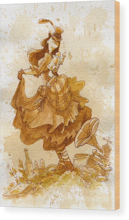Steampunk Wood Print featuring the painting Happiness by Brian Kesinger