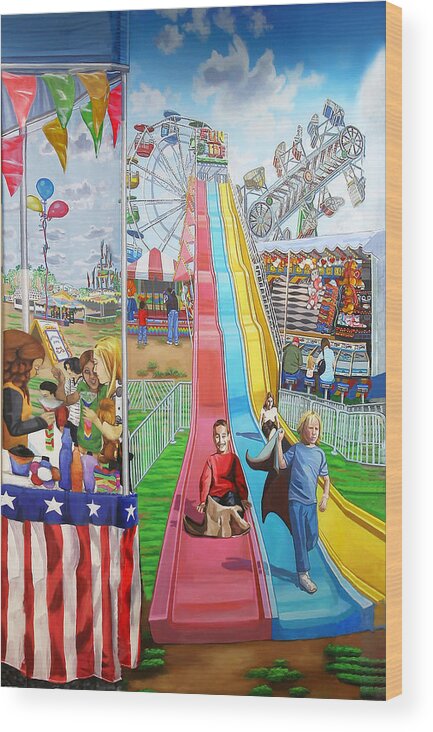 Long Island Wood Print featuring the painting Hecksher Park Fair by Bonnie Siracusa