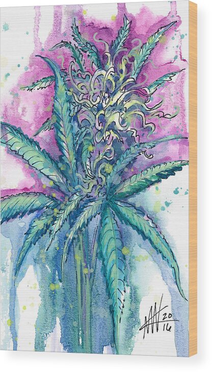 Botanical Wood Print featuring the painting Hemp Blossom by Ashley Kujan