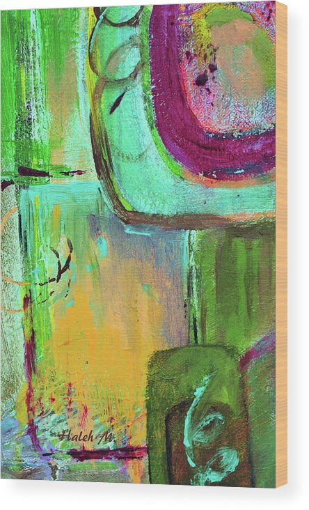 Colorful Abstract Painting Wood Print featuring the painting Aqua and burgundy by Haleh Mahbod