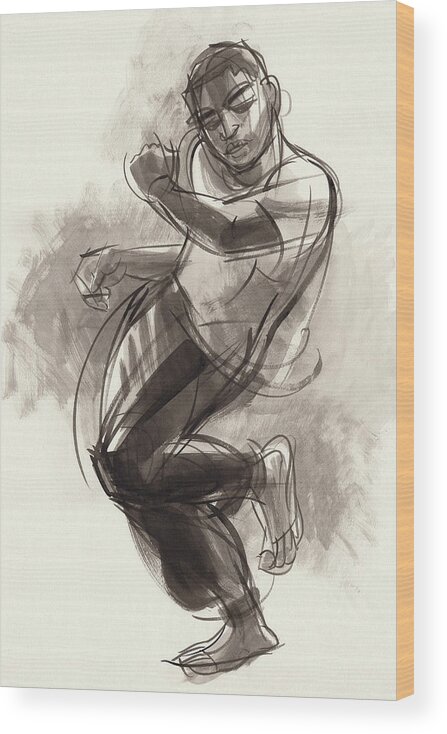 Male Dancer Wood Print featuring the painting Hiphop Dancer 2 by Judith Kunzle