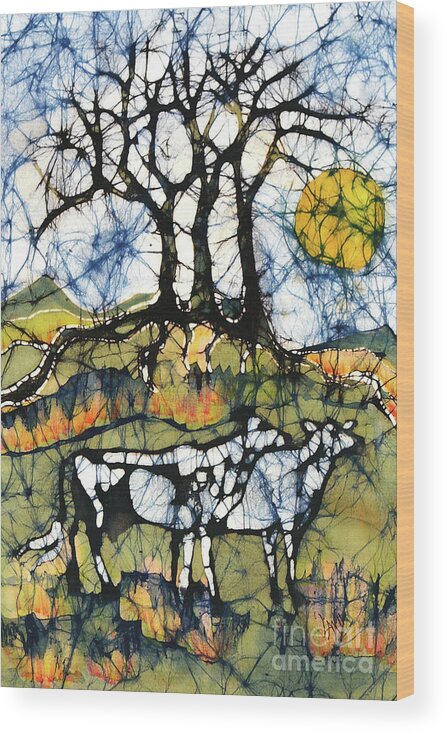 Cows Wood Print featuring the tapestry - textile Holsiein Cows Below Autumn Trees by Carol Law Conklin