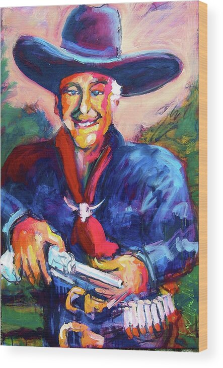 Hopalong Cassidy Wood Print featuring the painting Hoppy's Got a Gun by Les Leffingwell