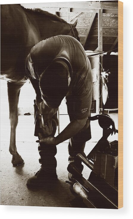 Farrier Wood Print featuring the photograph Horse and Farrier by Angela Rath