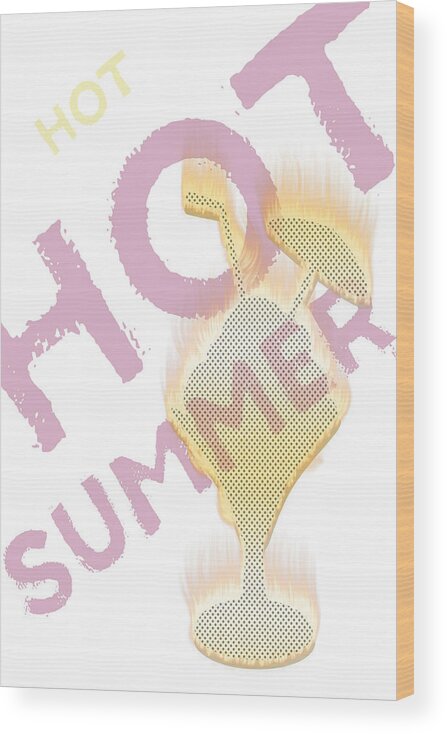 Abstract Wood Print featuring the digital art HOT HOT SUMMER - Burning Ice Cream Bowl - white by Melanie Viola