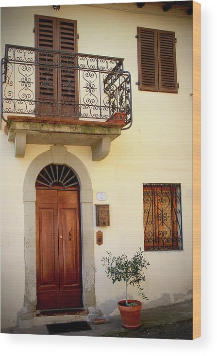 House Facade Wood Print featuring the photograph House Facade I Montefioralle Tuscany Italy by Lily Malor