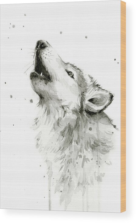 Watercolor Wood Print featuring the painting Howling Wolf Watercolor by Olga Shvartsur