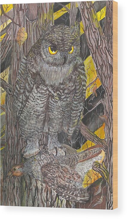 Owl Wood Print featuring the painting Hunting Owl by Darren Cannell