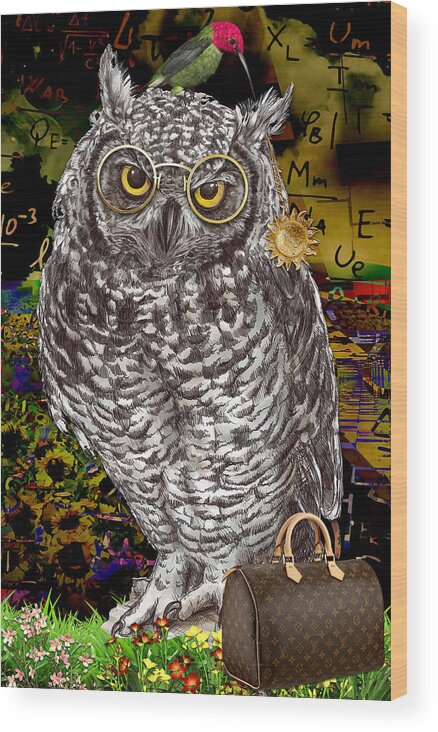 Owl Wood Print featuring the mixed media Imagine by Marvin Blaine