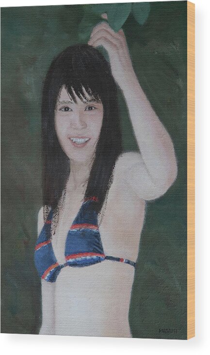 Portrait Wood Print featuring the painting In The Woods by Masami Iida