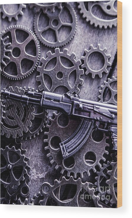 Tactical Wood Print featuring the photograph Industrial firearms by Jorgo Photography