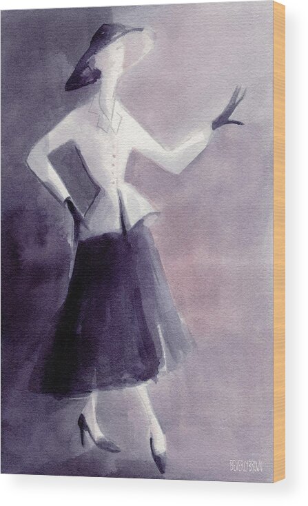 Fashion Wood Print featuring the painting Inspired by Christian Dior Fashion Illustration Art Print by Beverly Brown Prints