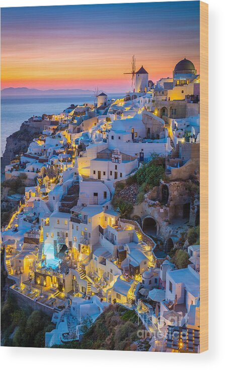 Aegean Sea Wood Print featuring the photograph Oia Sunset by Inge Johnsson