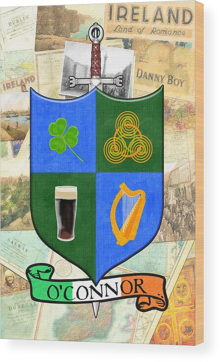 Irish Wood Print featuring the digital art Irish Coat Of Arms - O'Connor by Mark Tisdale