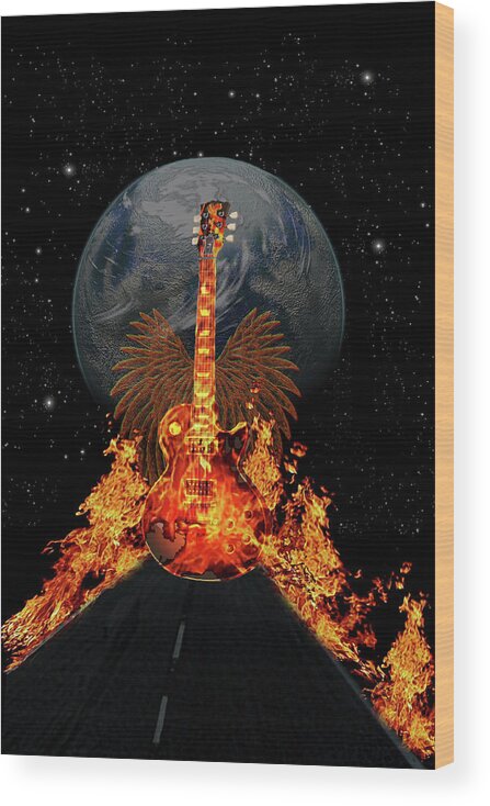 Guitar Wood Print featuring the digital art It is Rock and Roll by Angel Jesus De la Fuente