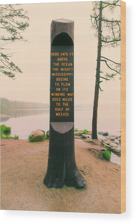 Itasca Park Wood Print featuring the photograph Itasca Marker Nostalgic by Nancy Dunivin