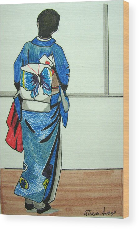 Japonese Culture Wood Print featuring the drawing Japonese Girl by Patricia Arroyo