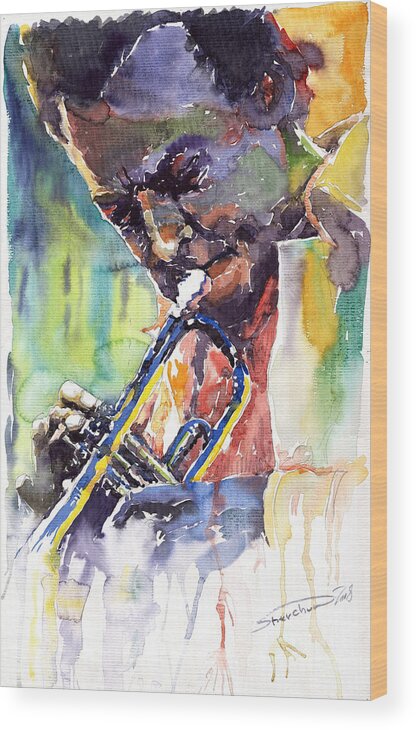Jazz Wood Print featuring the painting Jazz Miles Davis 9 Blue by Yuriy Shevchuk