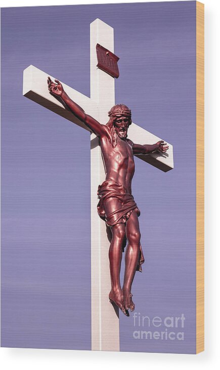 Jesus Wood Print featuring the photograph Jesus Crucifix Against The Sky 2 by Gary Whitton