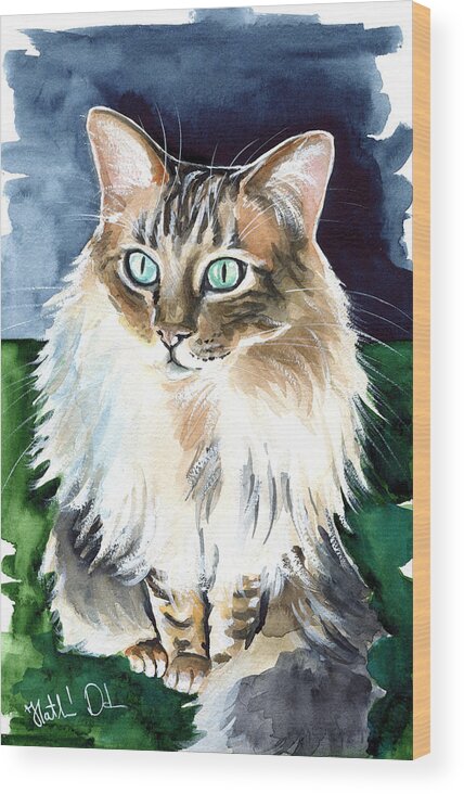 Cat Wood Print featuring the painting Juju - Cashmere Bengal Cat Painting by Dora Hathazi Mendes