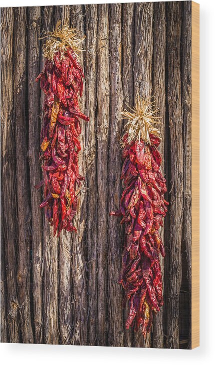 Red Wood Print featuring the photograph Just Hanging Around - New Mexico Chile Ristra Photograph by Duane Miller