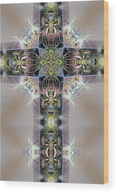 Kaleidoscope Wood Print featuring the digital art Kaleidoscope Cross by Frances Miller