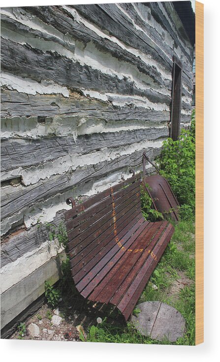 Log Cabin Wood Print featuring the photograph Kammer Cabin Bench 6 by Mary Bedy