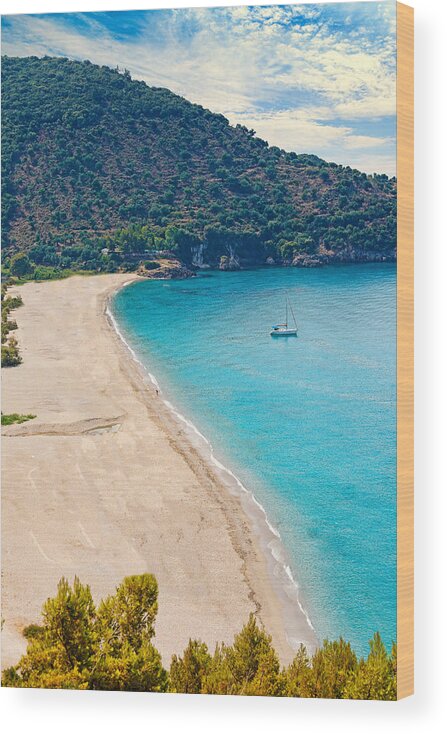 Perdika Wood Print featuring the photograph Karavostasi beach in Perdika - Greece by Constantinos Iliopoulos