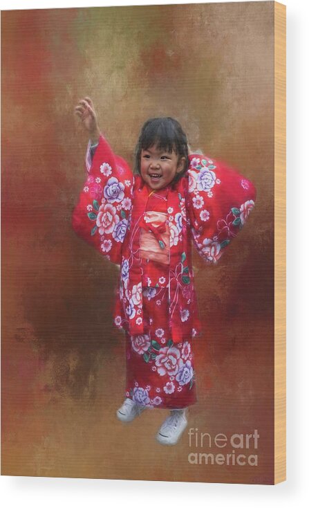 Girl Wood Print featuring the mixed media Kimono Girl by Eva Lechner