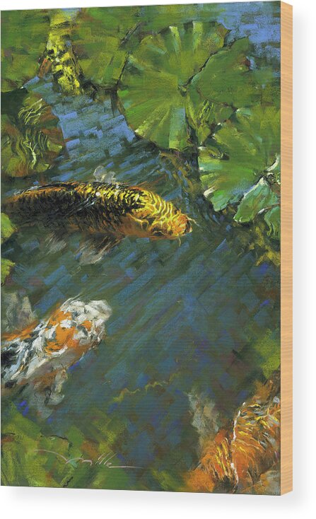 Mark Mille Wood Print featuring the painting Koi Pond by Mark Mille